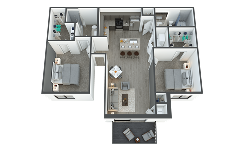 Floor plan for 2 beds, 2 baths, 1108 sqft